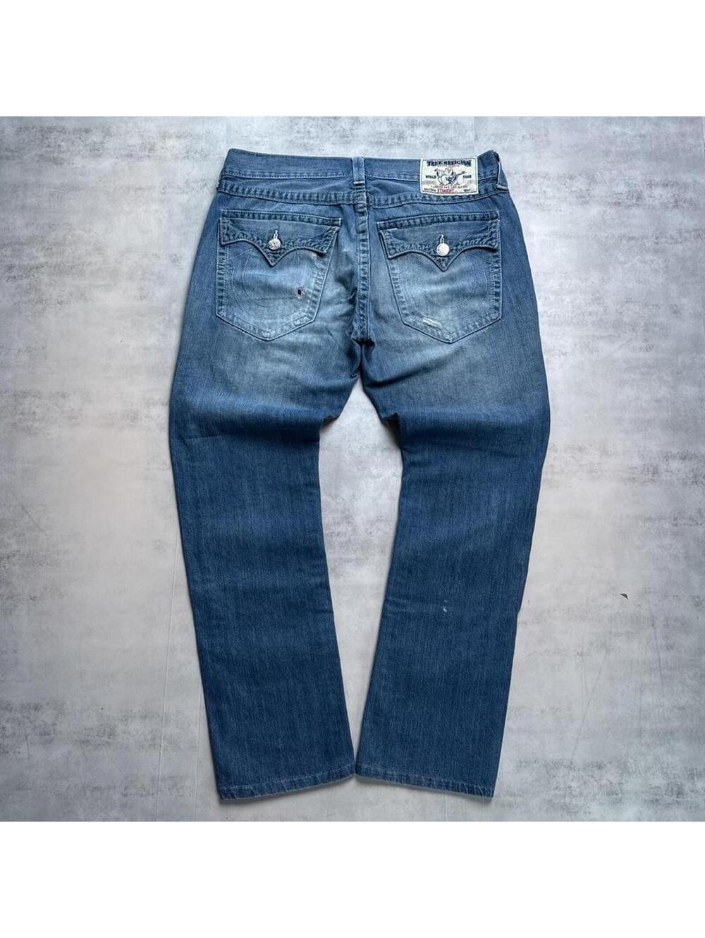 Y2K True Religion Straight Distressed Baggy blue denim  jeans